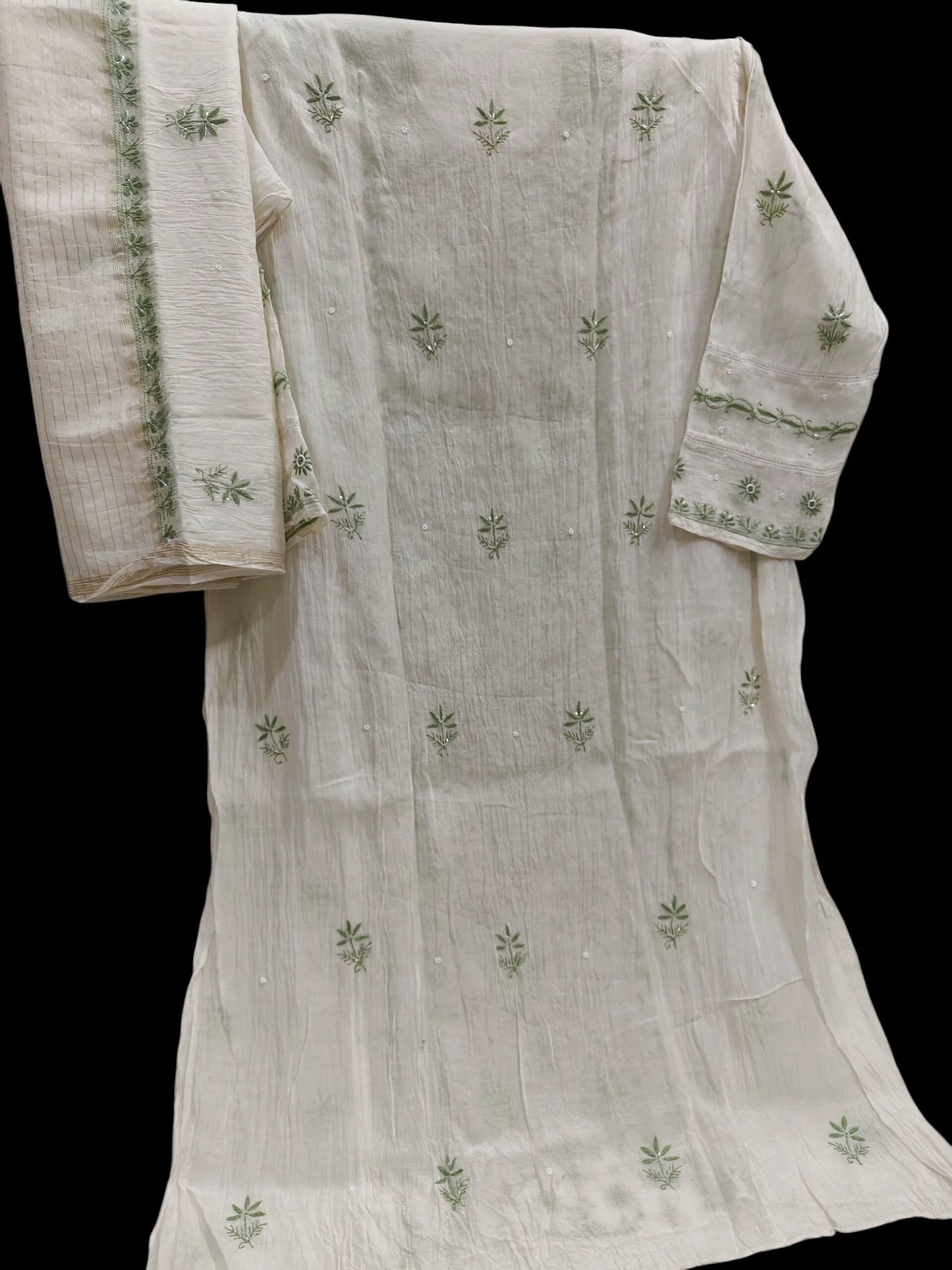 Mul Panel Suit with Moti Pearl work - Semi Stiched