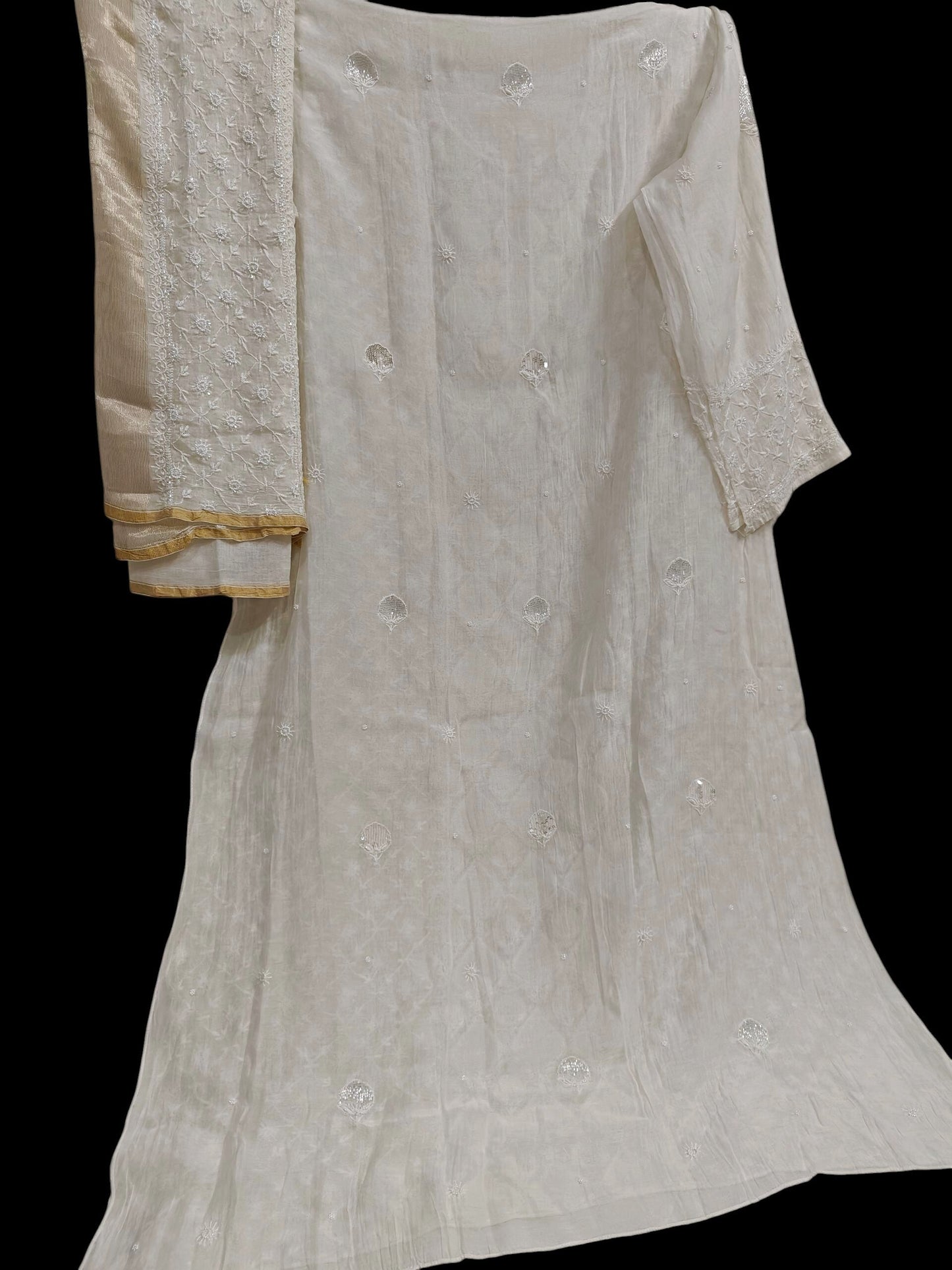 Mul Chikankari Heavy Suit - Moti Cut Dana work