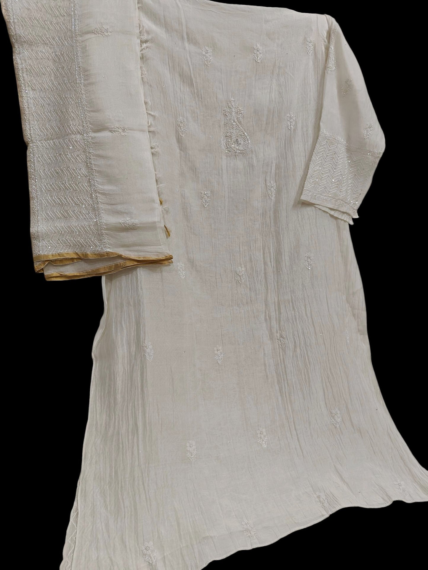 Mul Chikankari Heavy Suit - Moti Cut Dana work