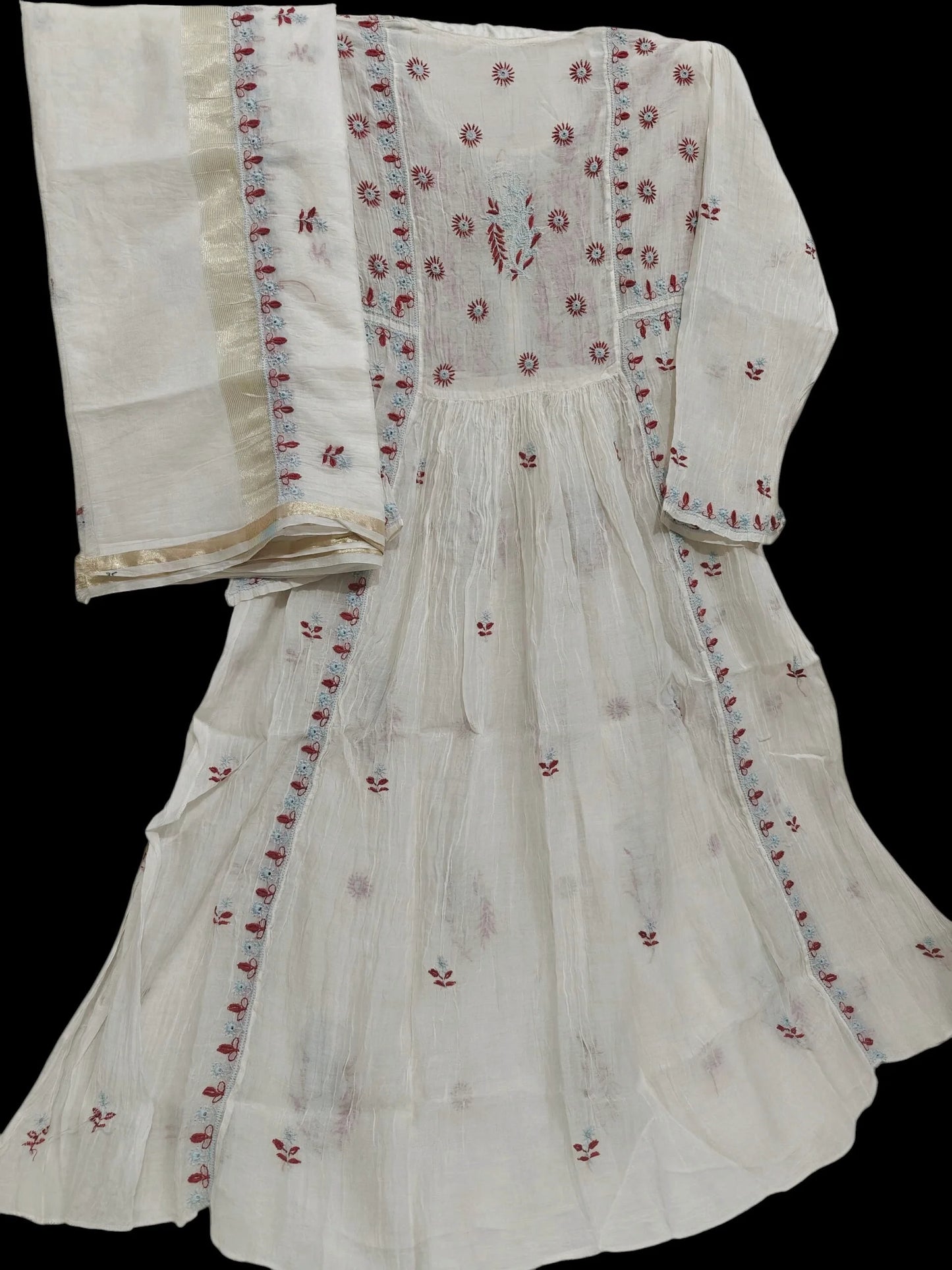 Mul Embroidered Gown - Semi-Stitched | Chikankari