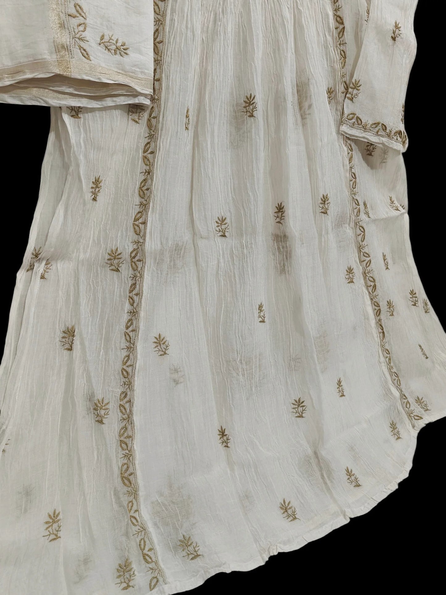 Mul Embroidered Gown - Semi-Stitched | Chikankari