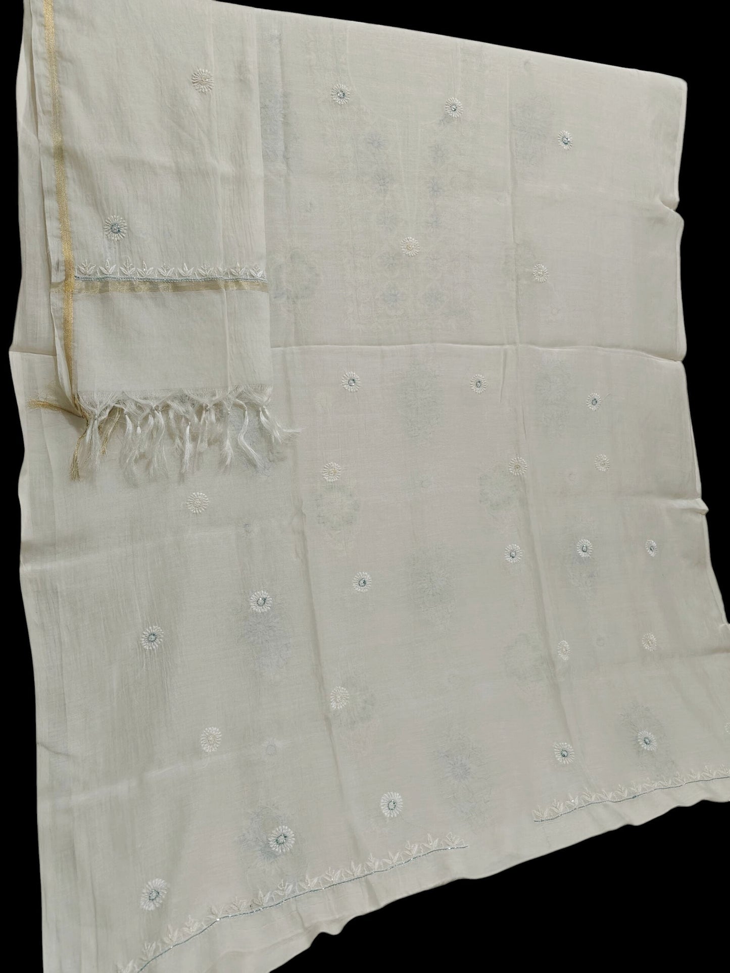 Floral Chikankari Mul Suit with Moti & Cut Dana work