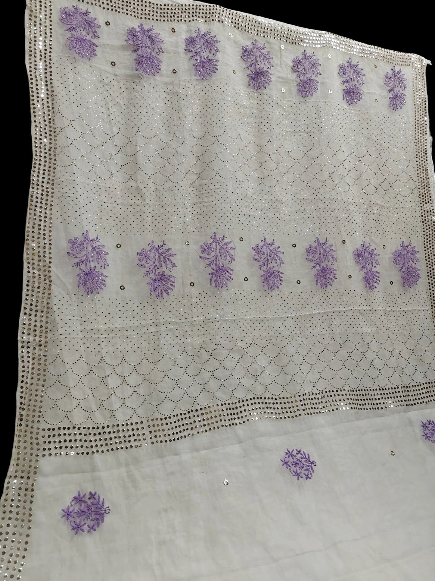 Lavender Bloom Chikankari Organza Saree with Sequin Mukesh Work – Includes Blouse Piece