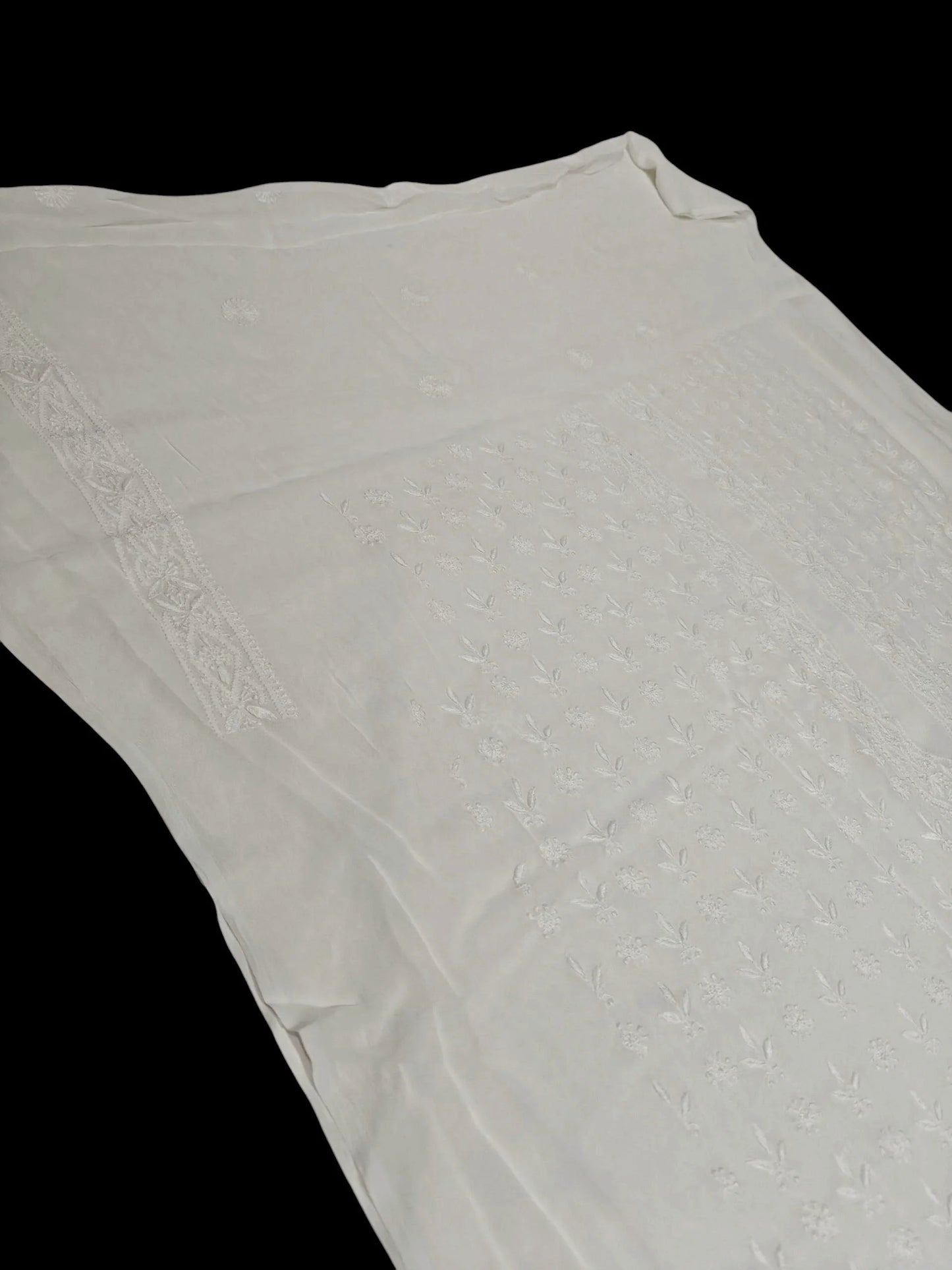 Classic White Chikankari Hand-Embroidered Men's Kurta – Unstitched | Georgette Fabric