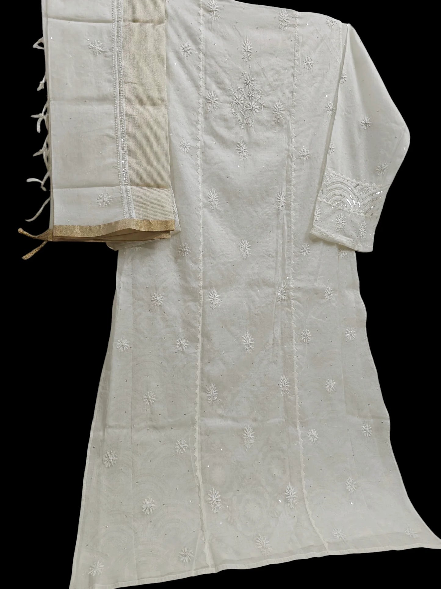 Graceful Moti Pearl & Sequin Handwork Chikankari Suit – Semi-Stitched | Premium Semi Mul Fabric