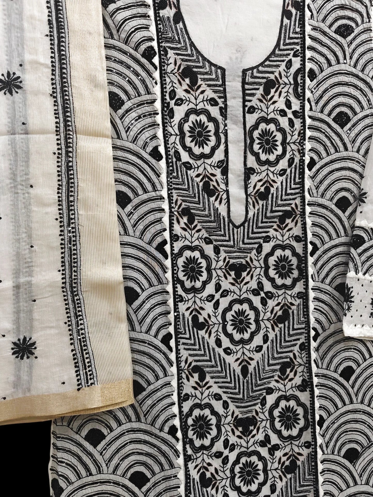 Graceful Moti Pearl & Sequin Handwork Chikankari Suit – Semi-Stitched | Premium Semi Mul Fabric