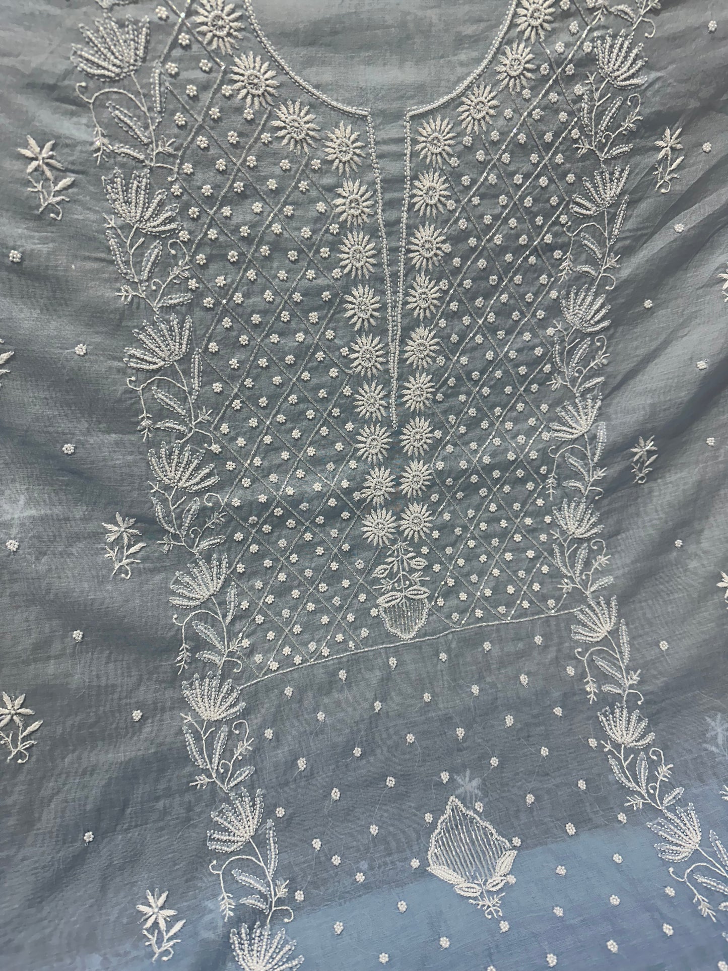 Mul Chanderi Chikankari 2 Pc Suit | Moti Cut Dana Embellishment