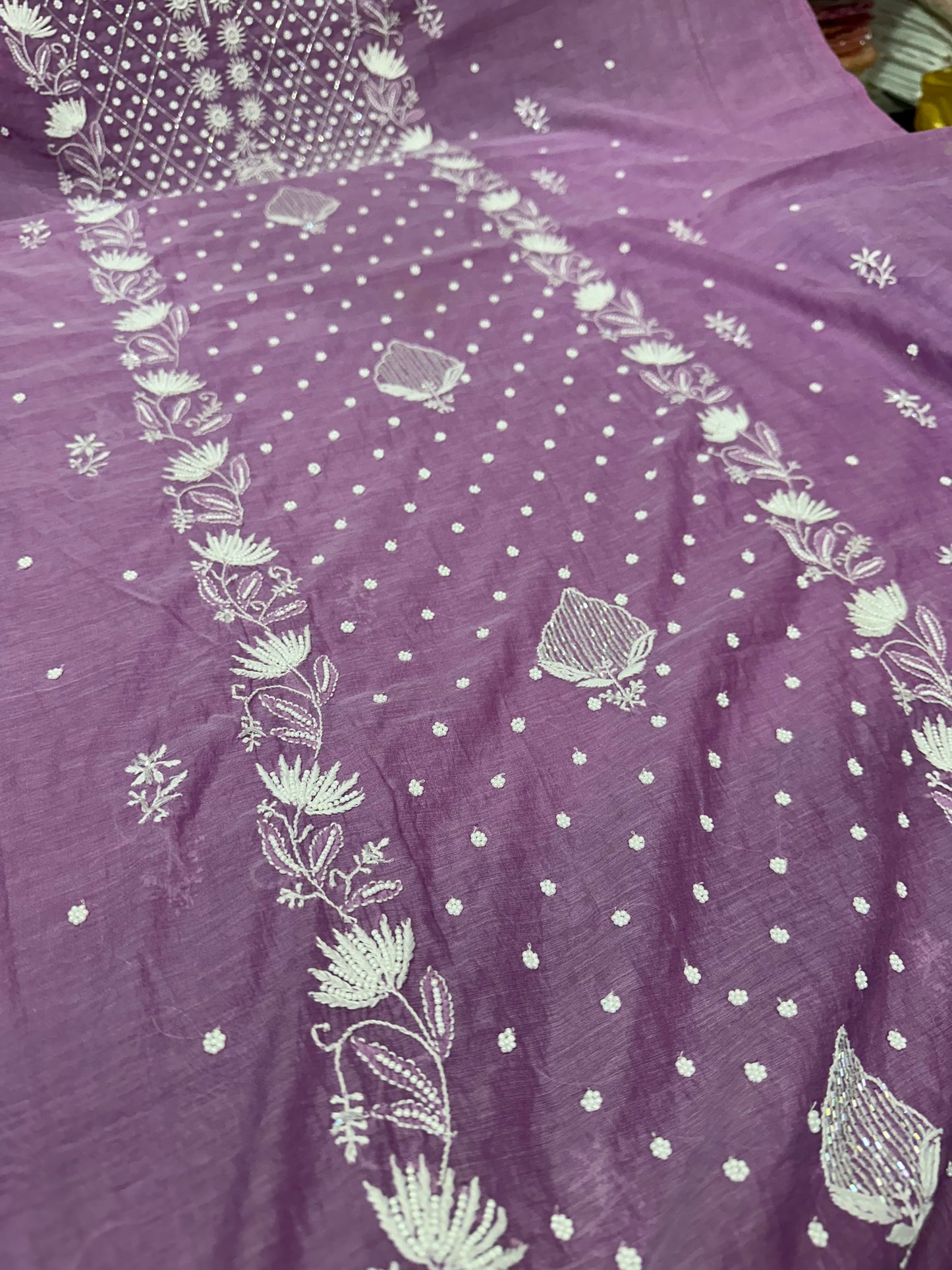 Mul Chanderi Chikankari 2 Pc Suit | Moti Cut Dana Embellishment