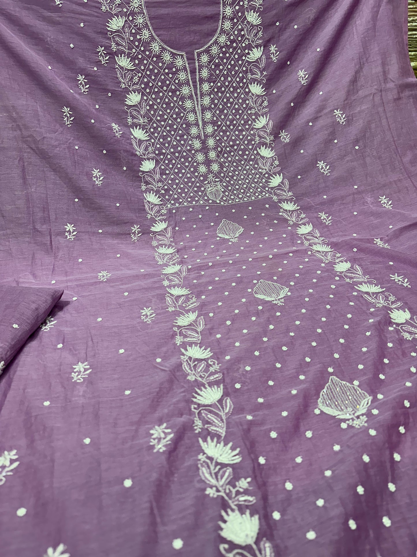 Mul Chanderi Chikankari 2 Pc Suit | Moti Cut Dana Embellishment