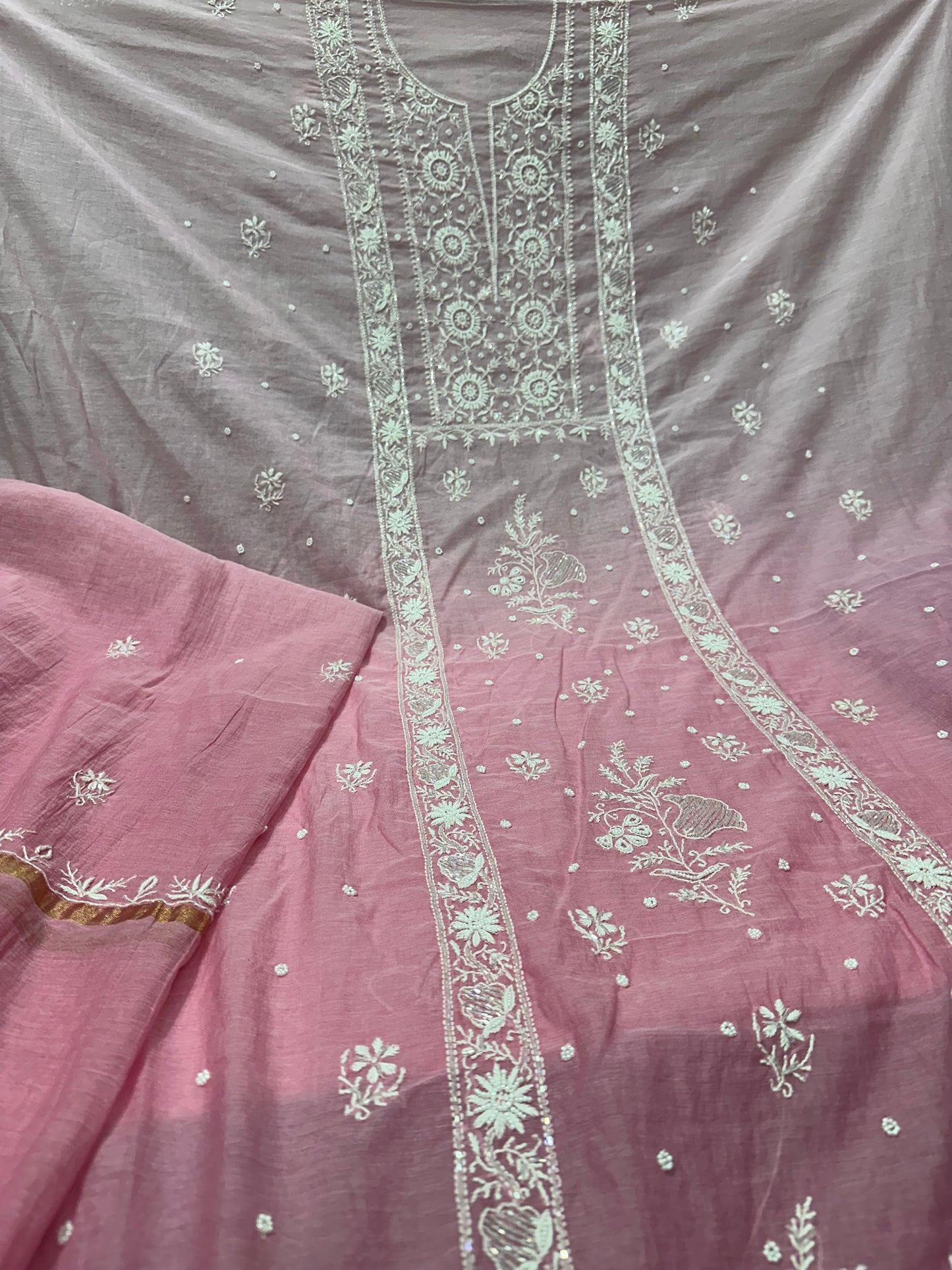 Mul Chanderi Chikankari 2 Pc Suit | Moti Cut Dana Embellishment