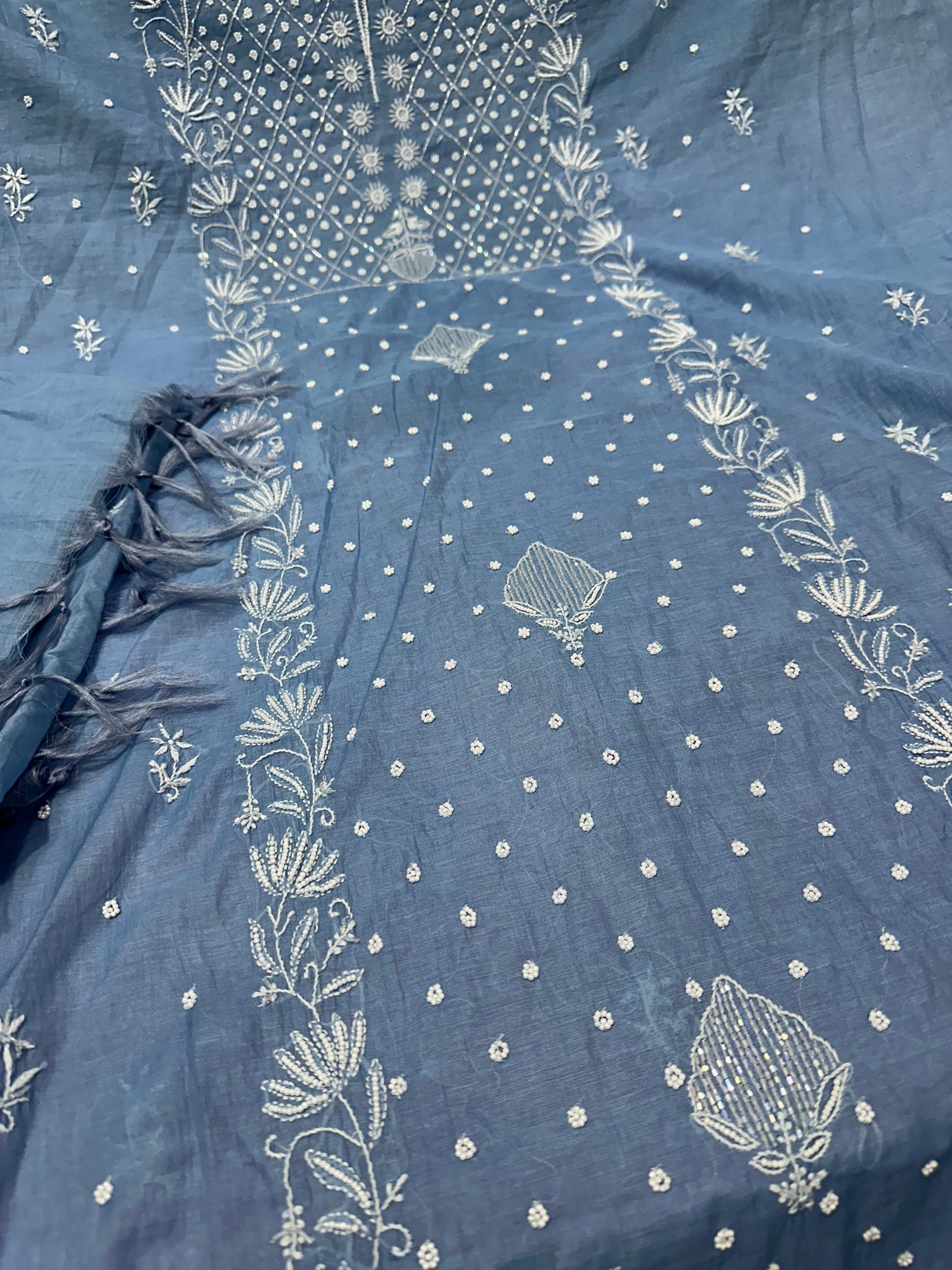 Mul Chanderi Chikankari 2 Pc Suit | Moti Cut Dana Embellishment