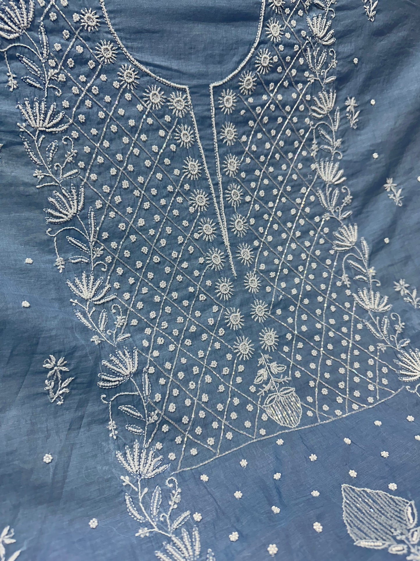 Mul Chanderi Chikankari 2 Pc Suit | Moti Cut Dana Embellishment
