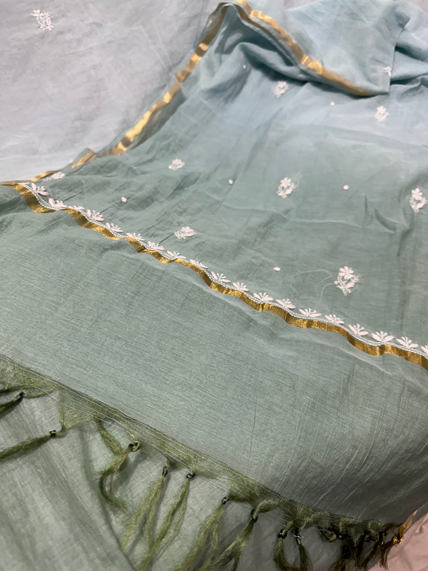 Mul Chanderi Chikankari 2 Pc Suit | Moti Cut Dana Embellishment