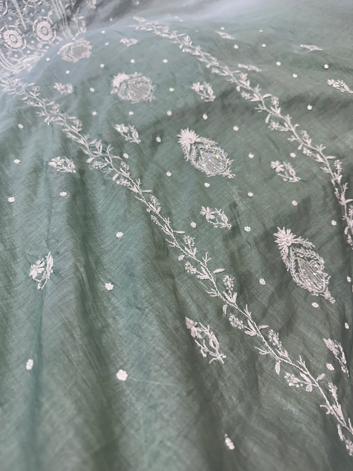 Mul Chanderi Chikankari 2 Pc Suit | Moti Cut Dana Embellishment