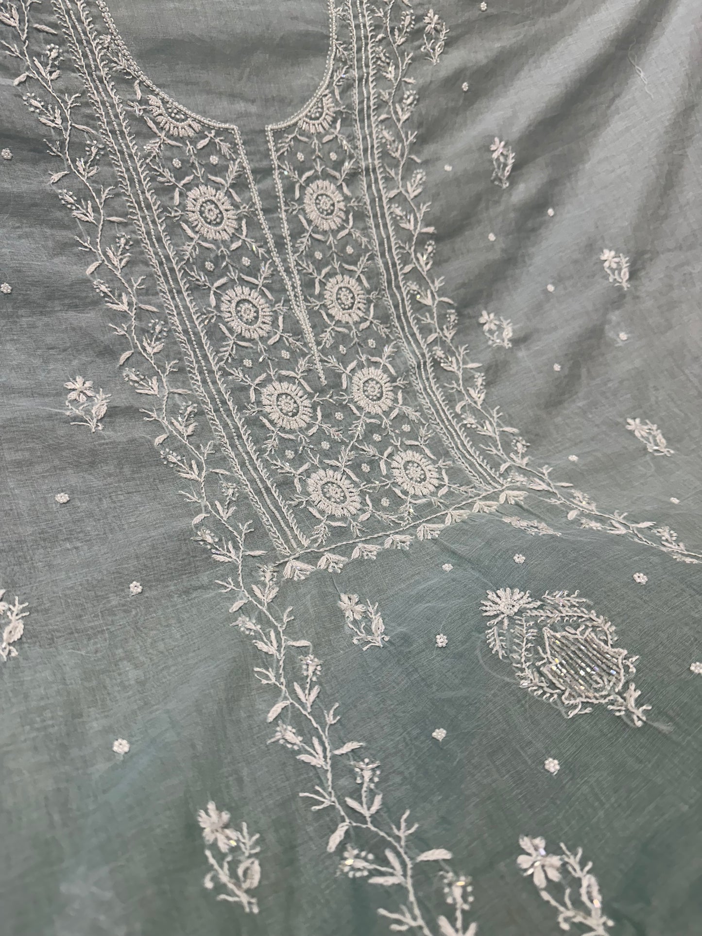 Mul Chanderi Chikankari 2 Pc Suit | Moti Cut Dana Embellishment
