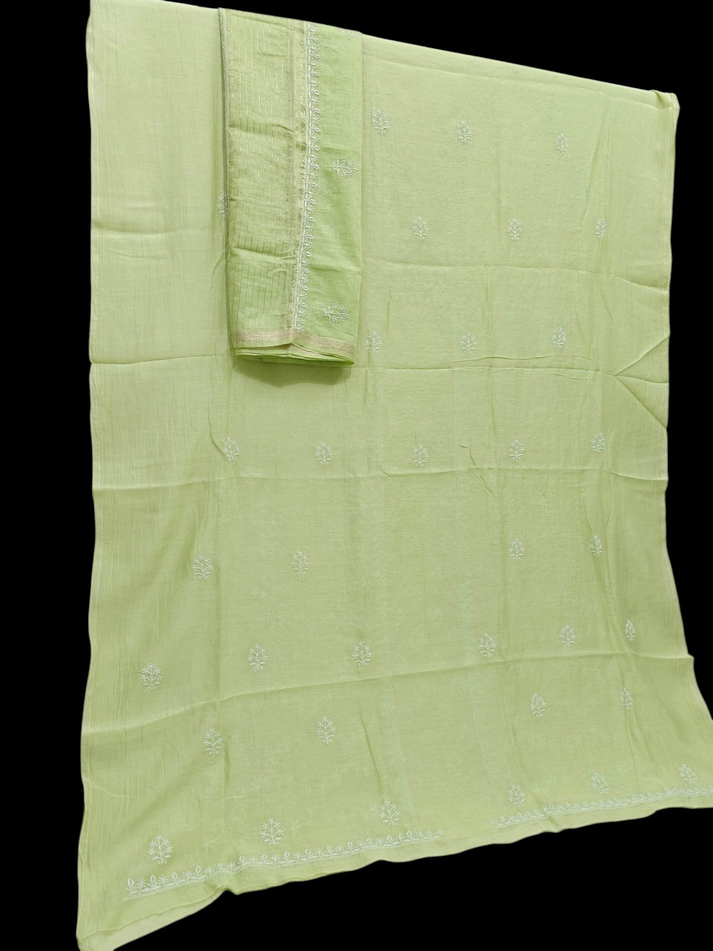 Timeless Chikankari Hand-Embroidered Pista Green Mul Suit | Unstitched