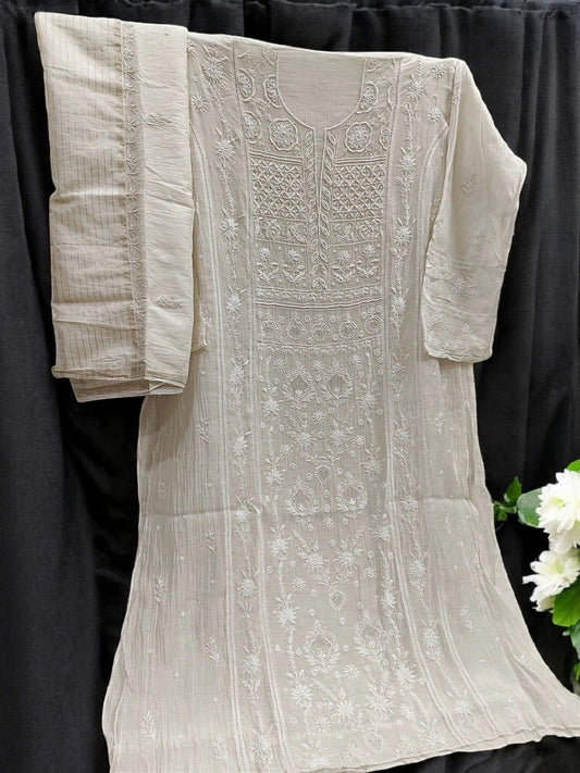 Mul Panel Suit with Moti Pearl work - Semi Stiched