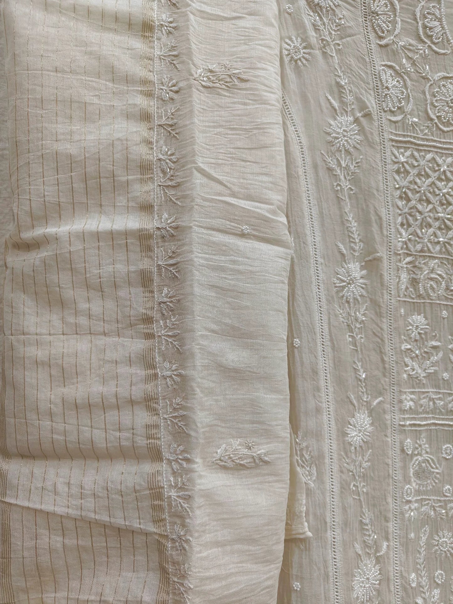 Mul Panel Suit with Moti Pearl work - Semi Stiched