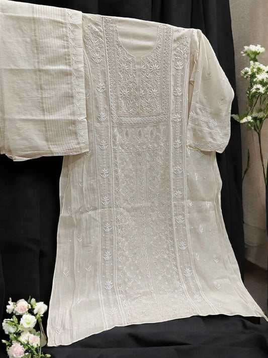 Mul Panel Suit with Moti Pearl work - Semi Stiched