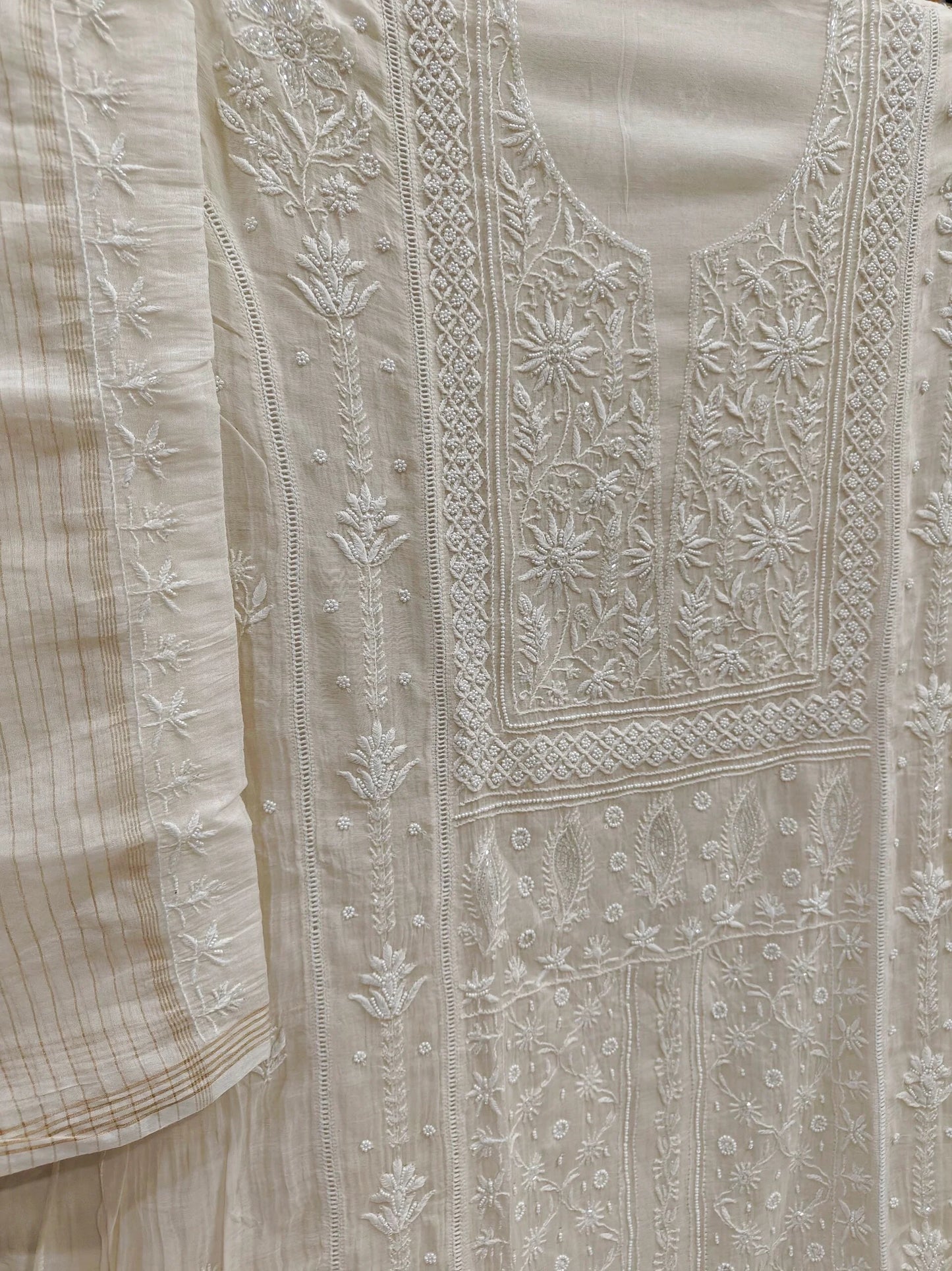 Mul Panel Suit with Moti Pearl work - Semi Stiched