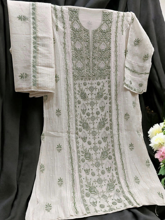 Mul Panel Suit with Moti Pearl work - Semi Stiched