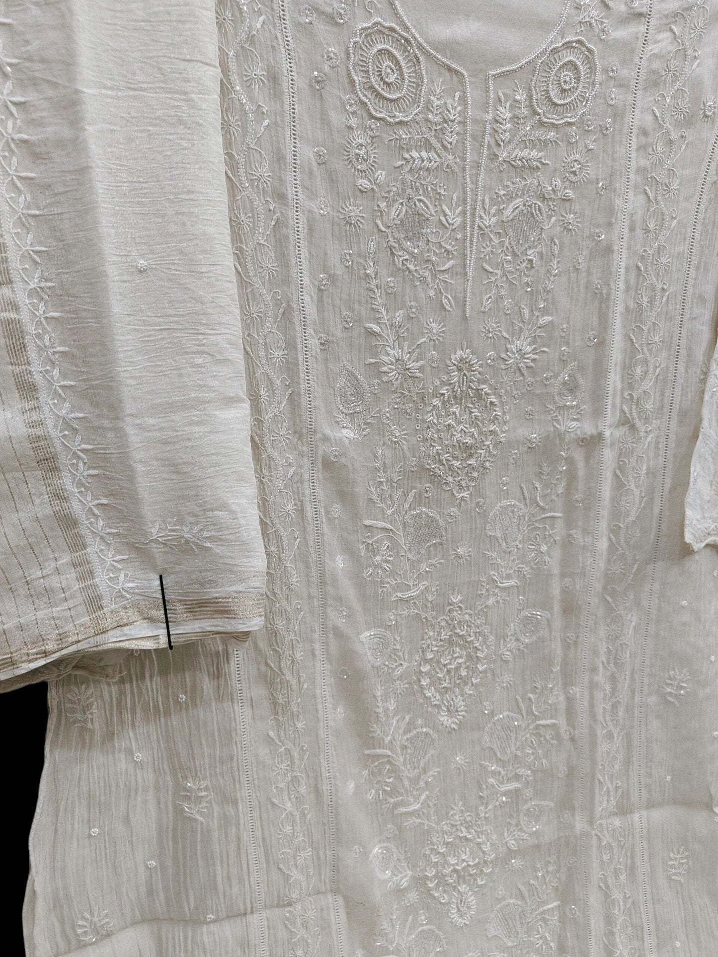 Mul Panel Suit with Moti Pearl work - Semi Stiched