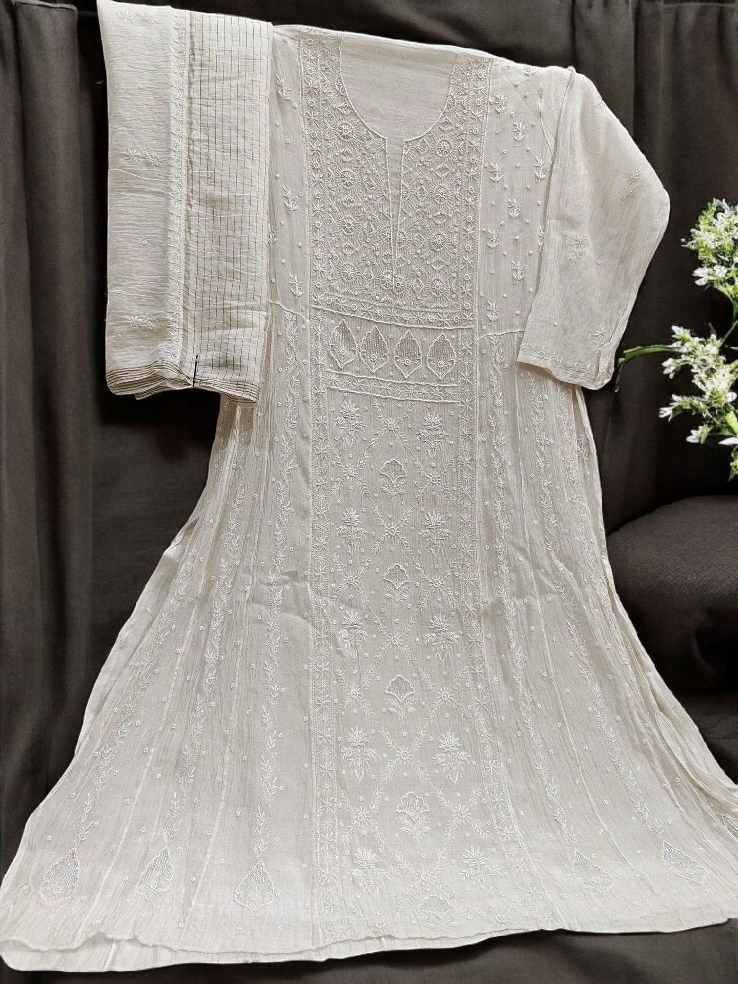 Mul Chikankari Anarkali - Moti Cut Dana work