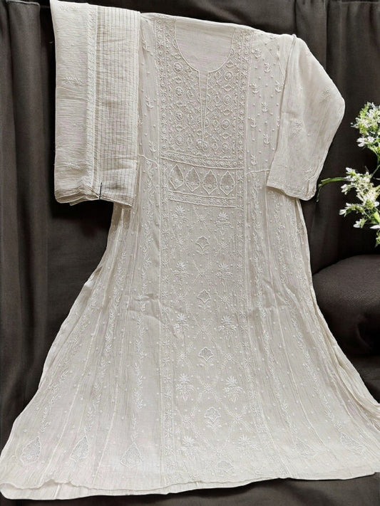 Mul Chikankari Anarkali - Moti Cut Dana work