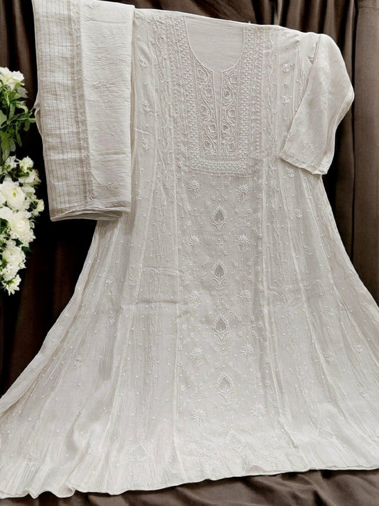 Mul Chikankari Anarkali - Moti Cut Dana work