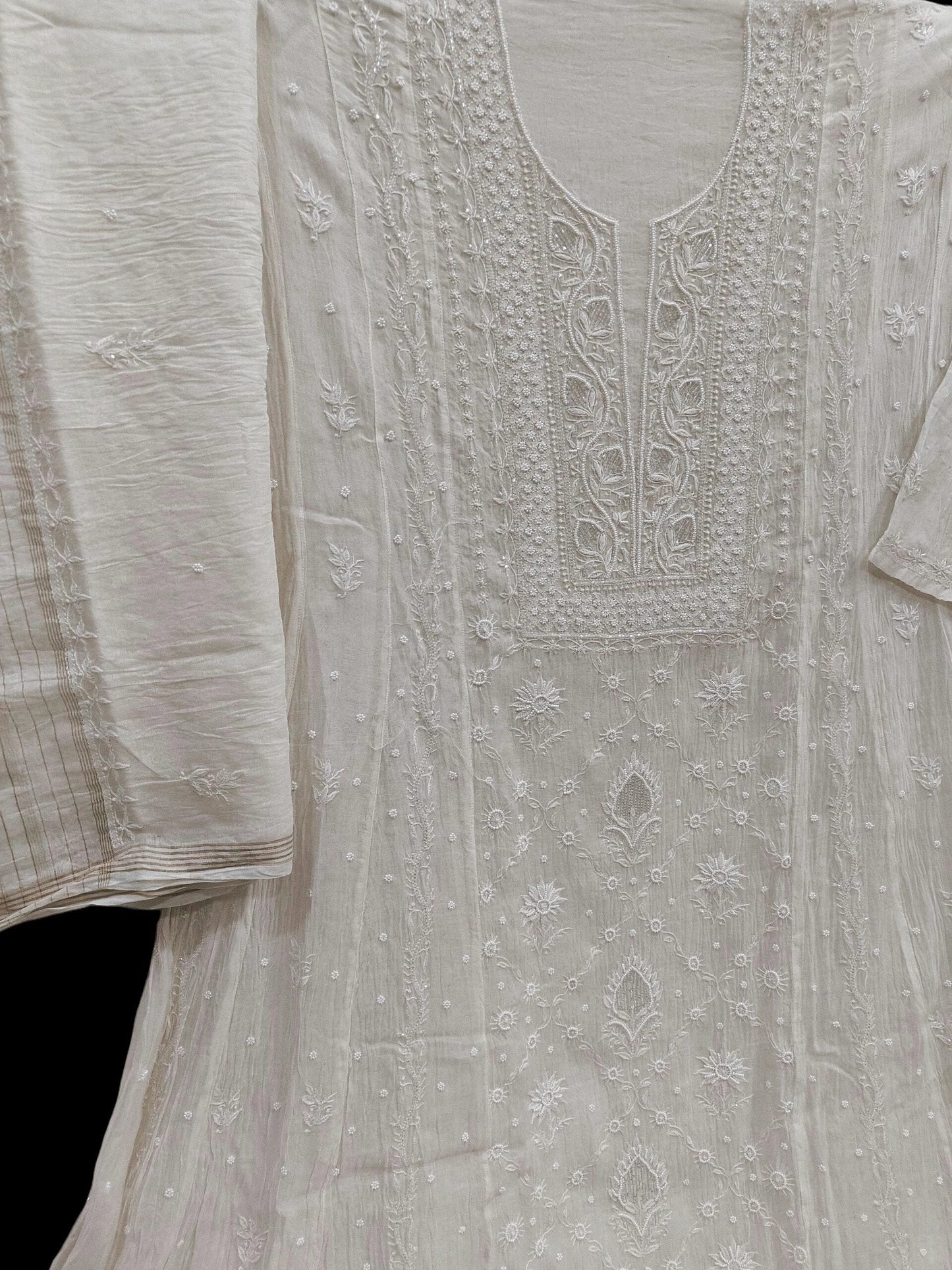 Mul Chikankari Anarkali - Moti Cut Dana work