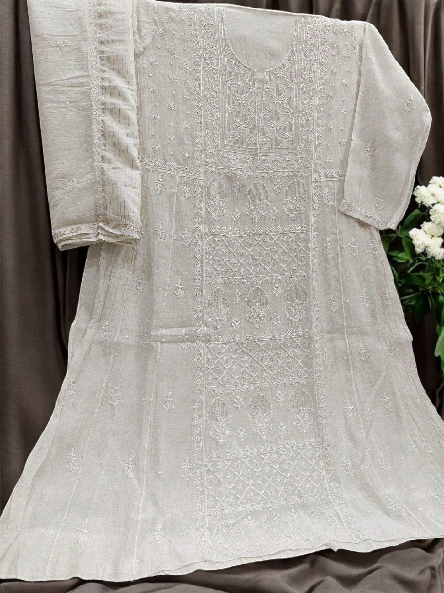 Mul Chikankari Anarkali - Moti Cut Dana work