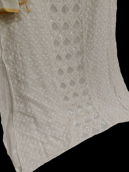 Mul Chikankari Heavy Suit - Moti Cut Dana work