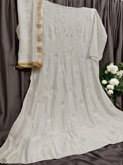 Mul Chikankari Heavy Anarkali - Moti Cut Dana work