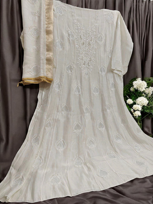 Mul Chikankari Heavy Anarkali - Moti Cut Dana work