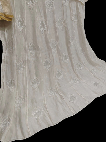 Mul Chikankari Heavy Anarkali - Moti Cut Dana work