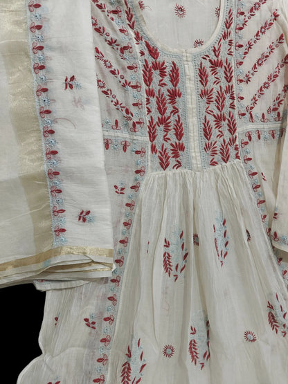 Mul Embroidered Gown - Semi-Stitched | Chikankari
