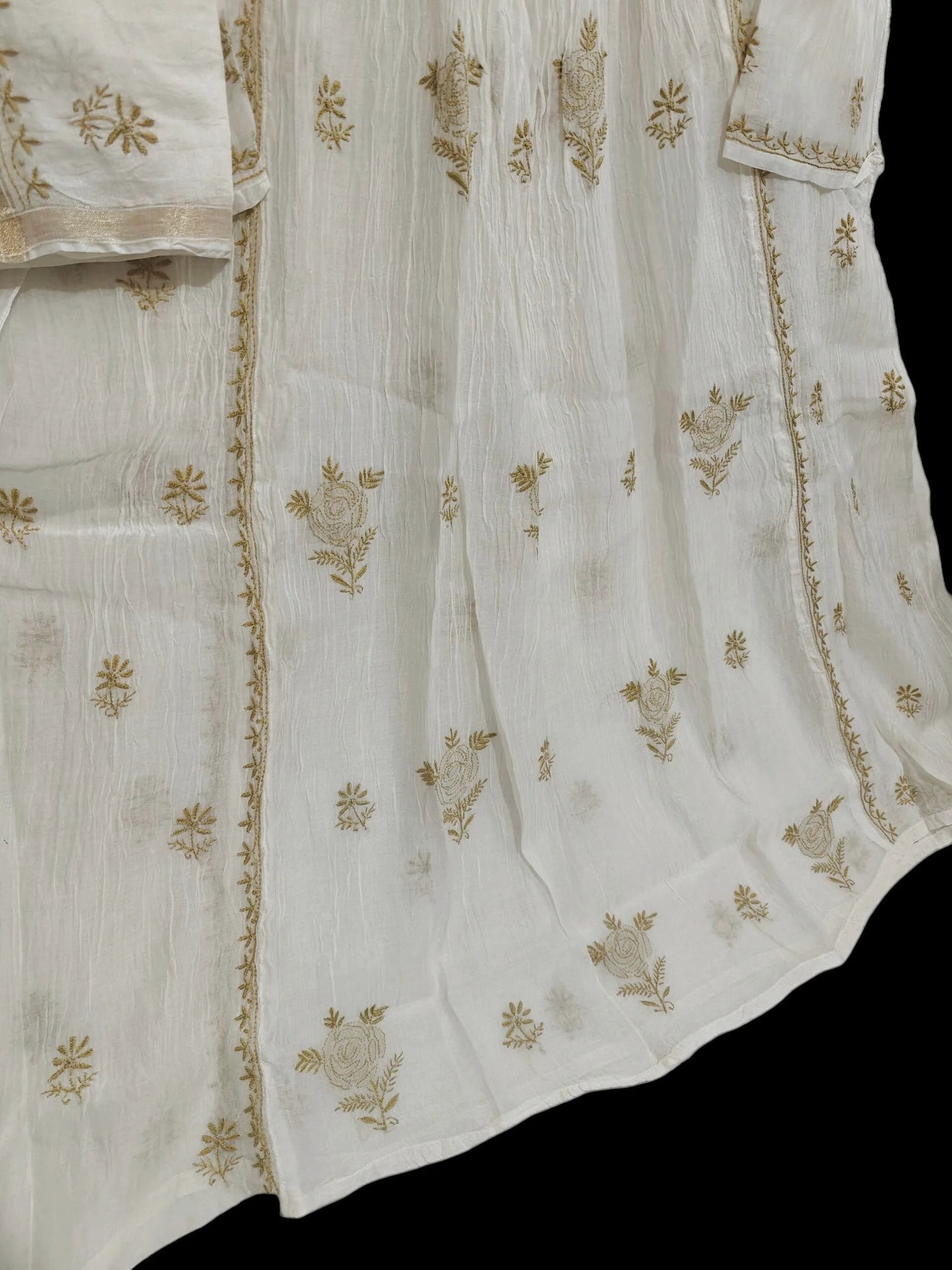 Mul Embroidered Gown - Semi-Stitched | Chikankari