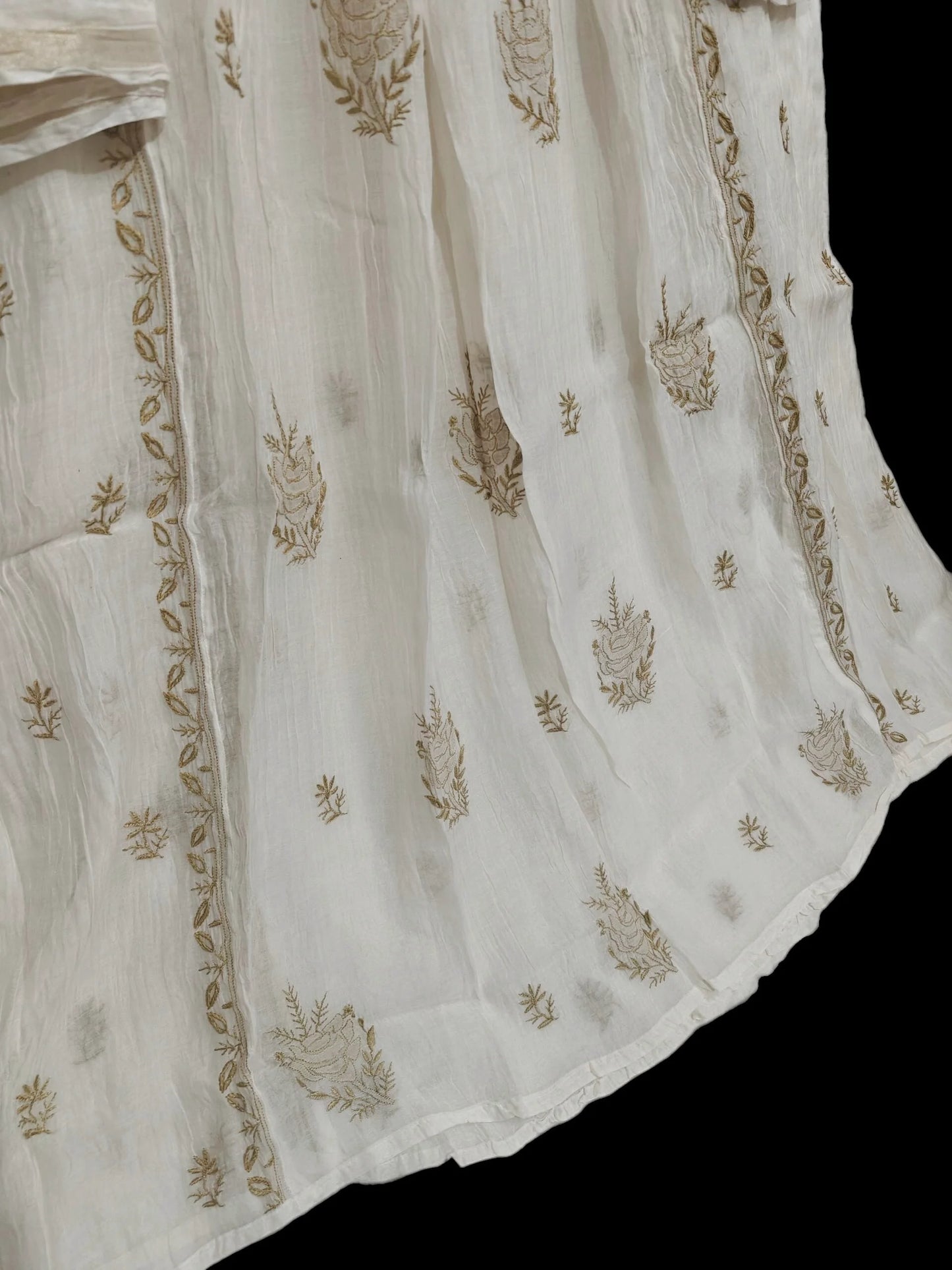 Mul Embroidered Gown - Semi-Stitched | Chikankari
