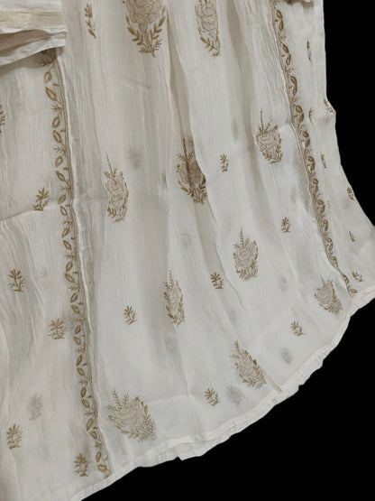 Mul Embroidered Gown - Semi-Stitched | Chikankari