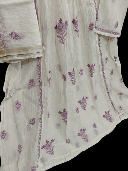 Mul Embroidered Gown - Semi-Stitched | Chikankari