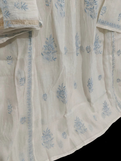 Mul Embroidered Gown - Semi-Stitched | Chikankari