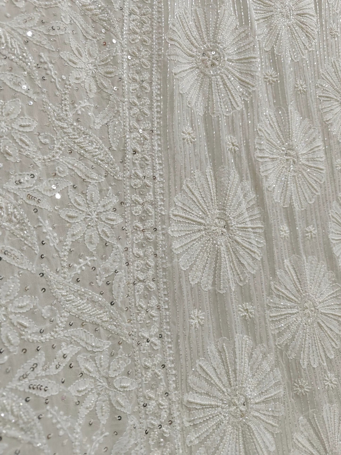 Ivory Georgette Chikankari Saree with Radiant Floral Embellishments
