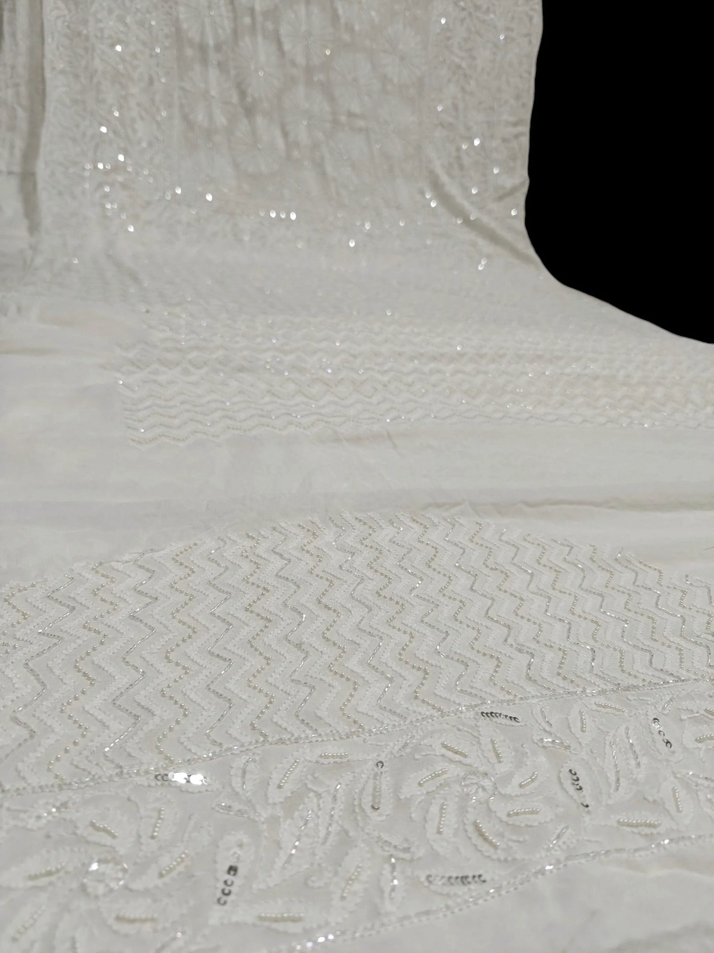 Ivory Georgette Chikankari Saree with Radiant Floral Embellishments