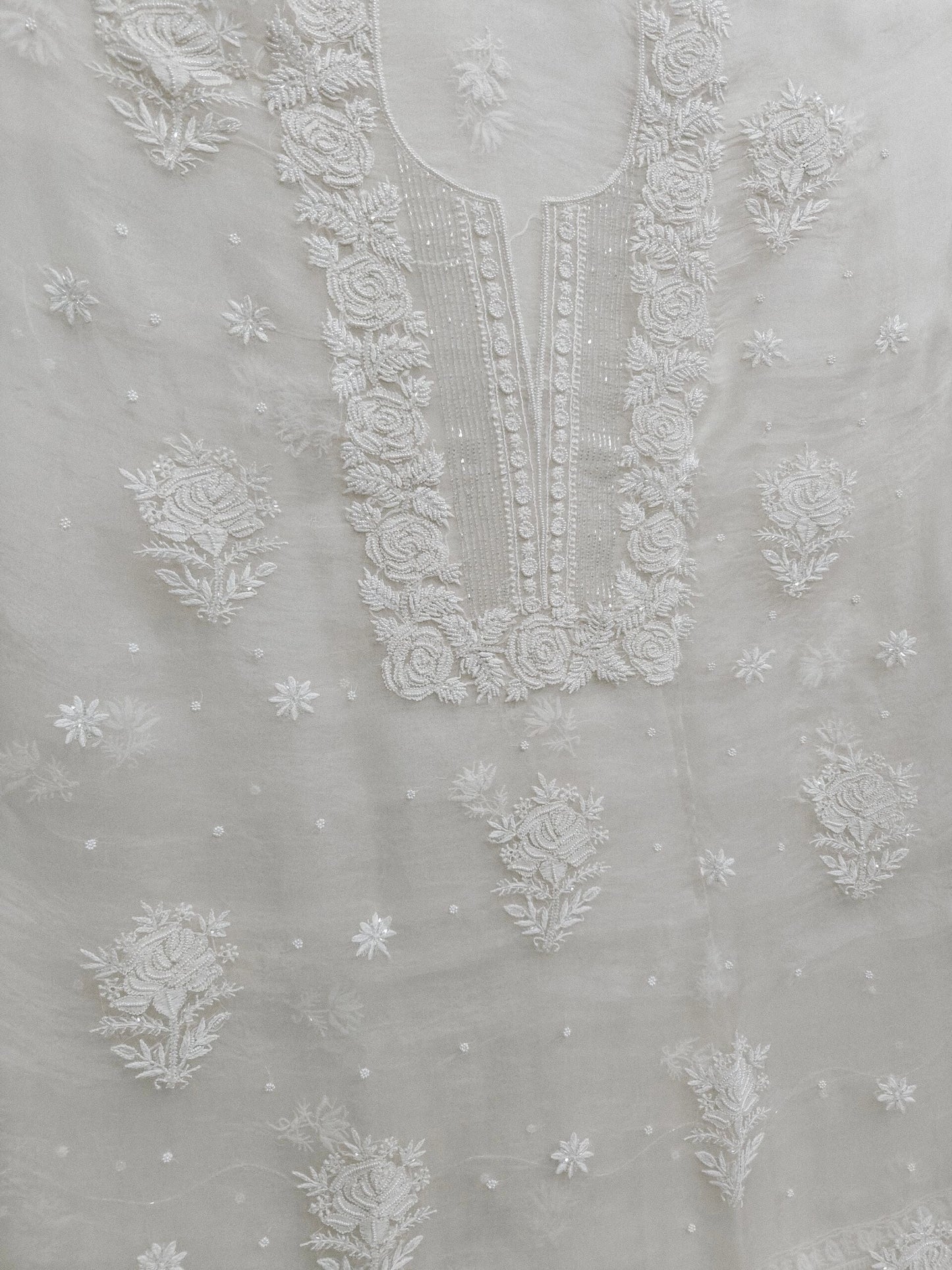 Rose Chikankari Organza Suit with Moti & Cut Dana Detailing