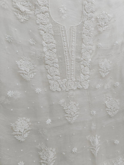Rose Chikankari Organza Suit with Moti & Cut Dana Detailing