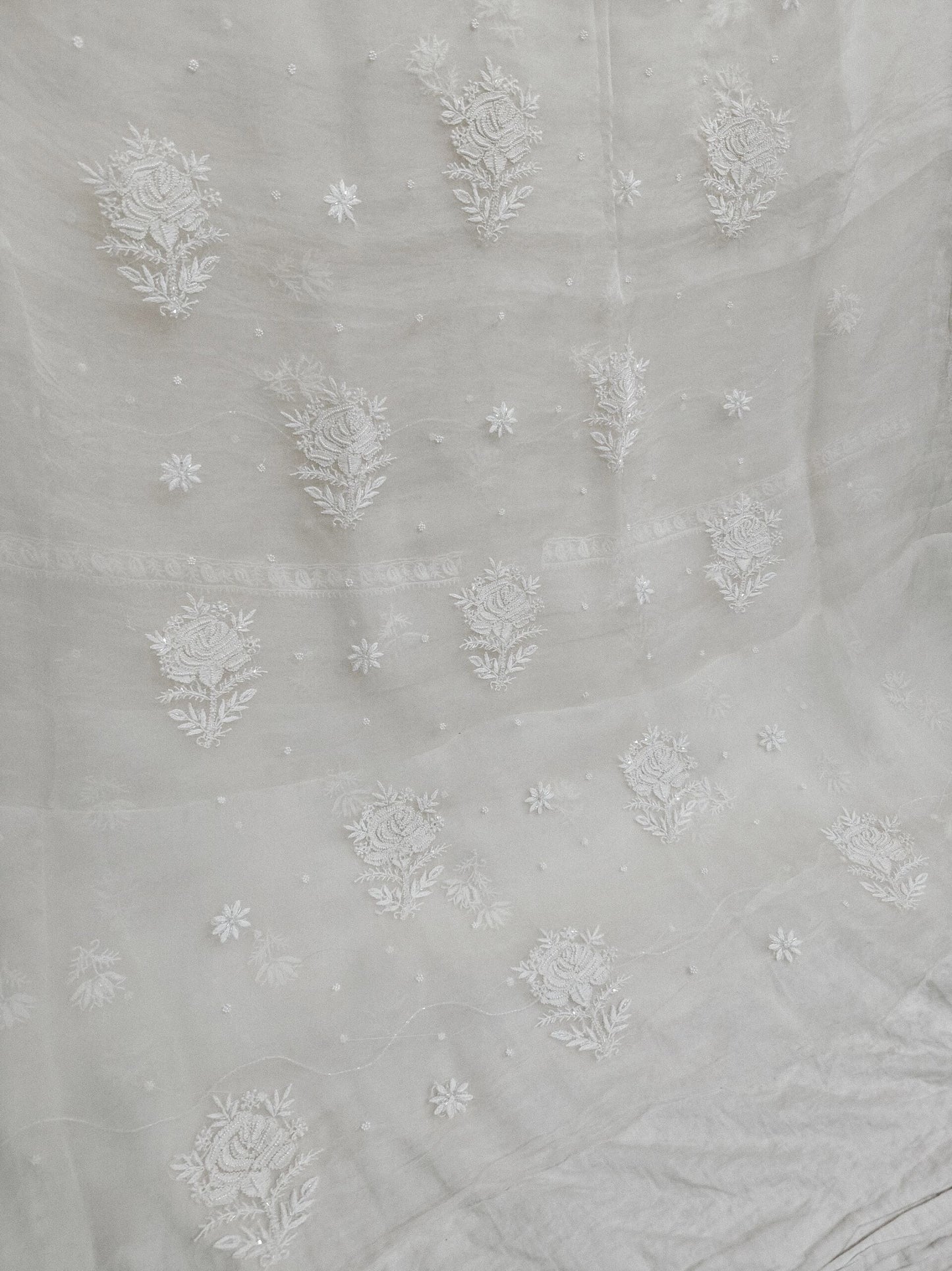 Rose Chikankari Organza Suit with Moti & Cut Dana Detailing