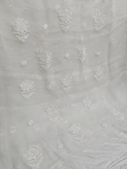 Rose Chikankari Organza Suit with Moti & Cut Dana Detailing