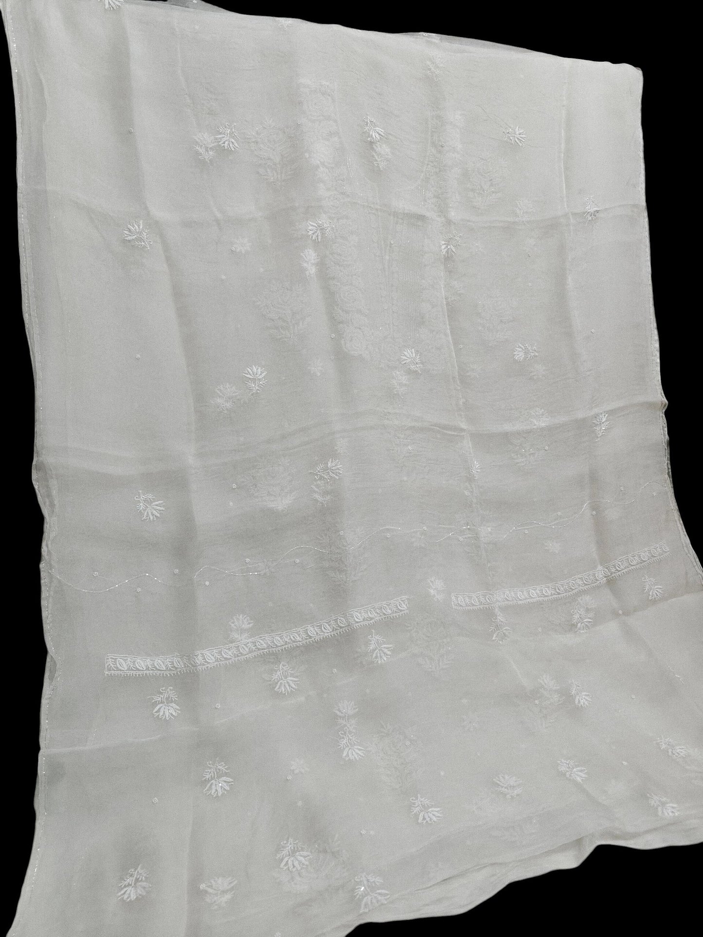 Rose Chikankari Organza Suit with Moti & Cut Dana Detailing