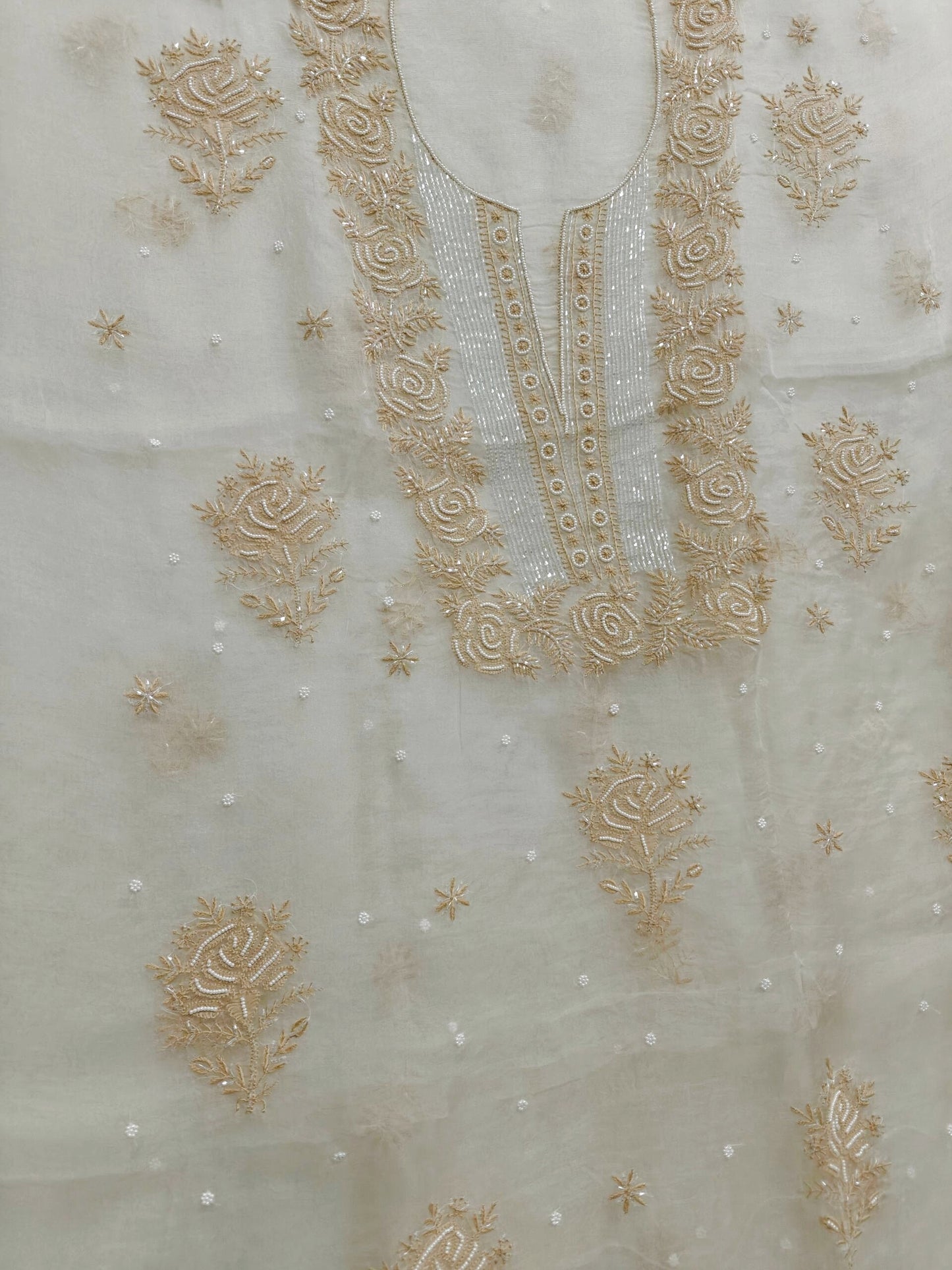 Rose Chikankari Organza Suit with Moti & Cut Dana Detailing