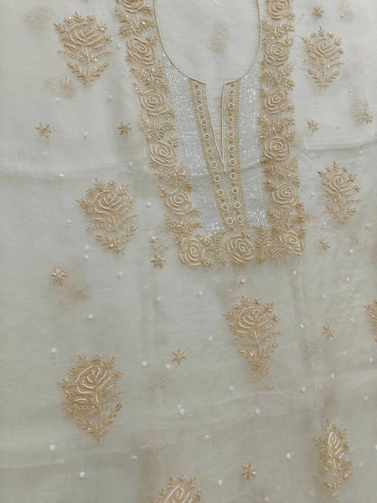 Rose Chikankari Organza Suit with Moti & Cut Dana Detailing